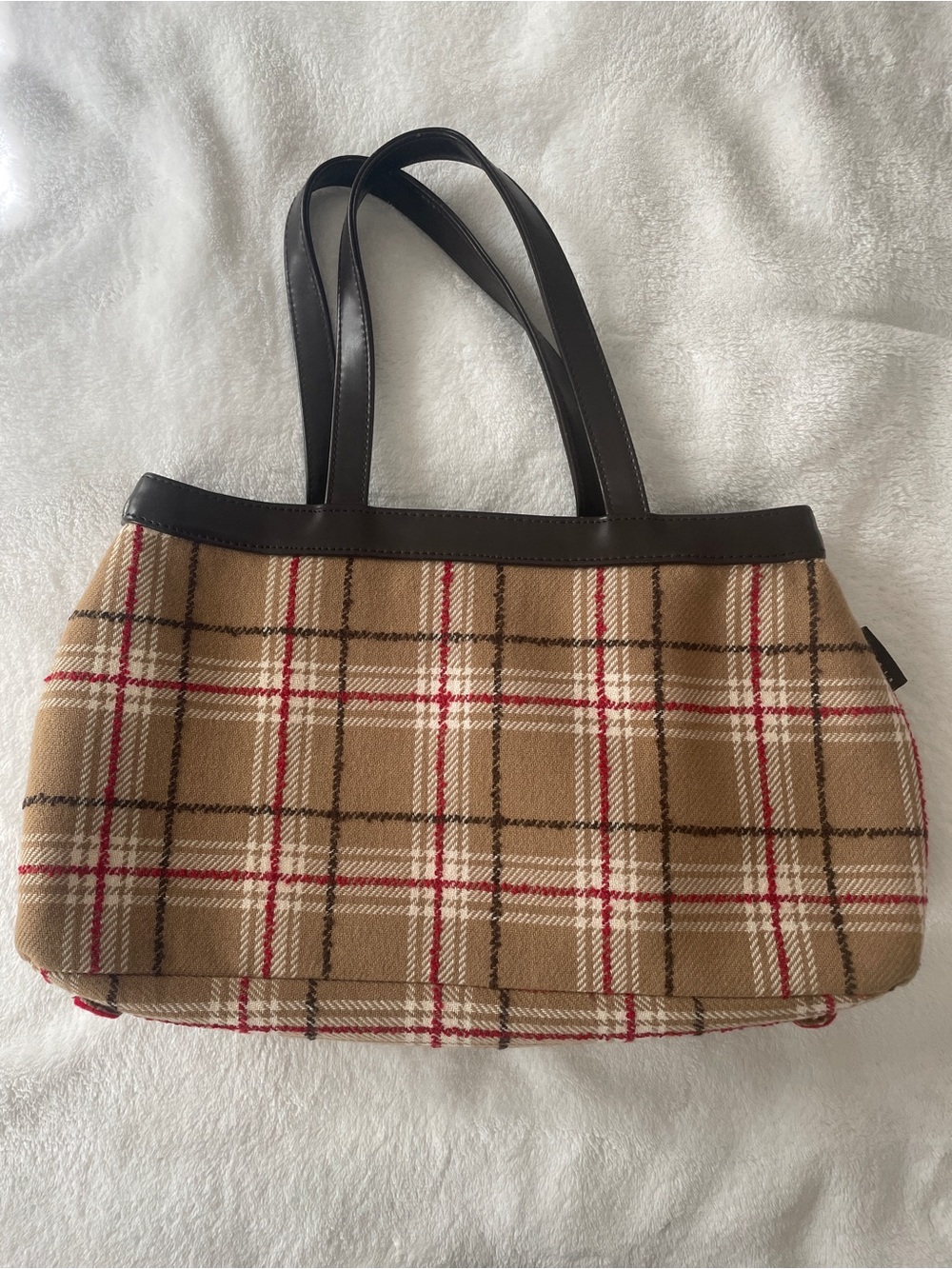 Classic Plaid Sisley Tote Bag with Dark Brown Trim